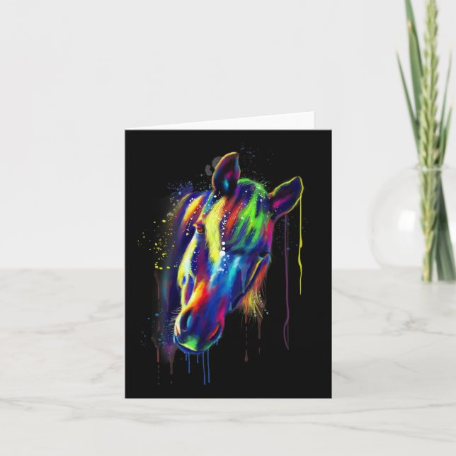 Carte Cheval Visage Main Dessinée Couleur de l'eau Splas (Devant)