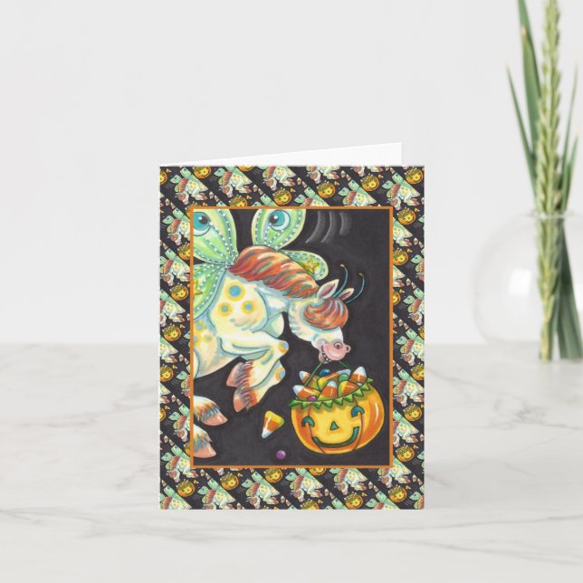 CARTE CHEVAL VOLANT D'HALLOWEEN, NOTE BLANCHE MAÏS À LA  (Devant)