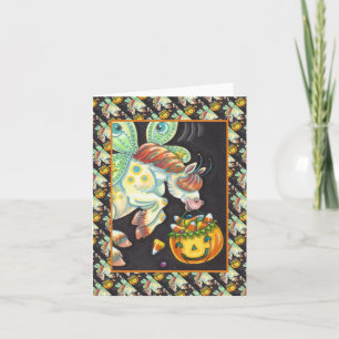 CARTE CHEVAL VOLANT D'HALLOWEEN, NOTE BLANCHE MAÏS À LA