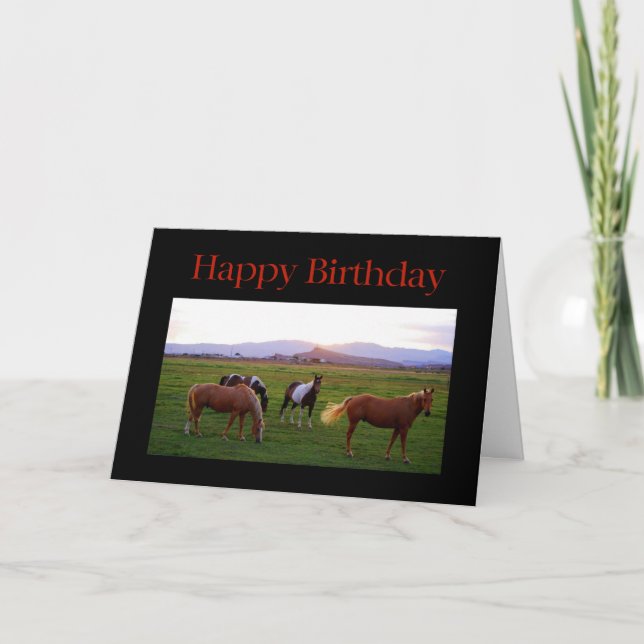 Carte Chevaux au coucher du soleil Joyeux anniversaire (Devant)