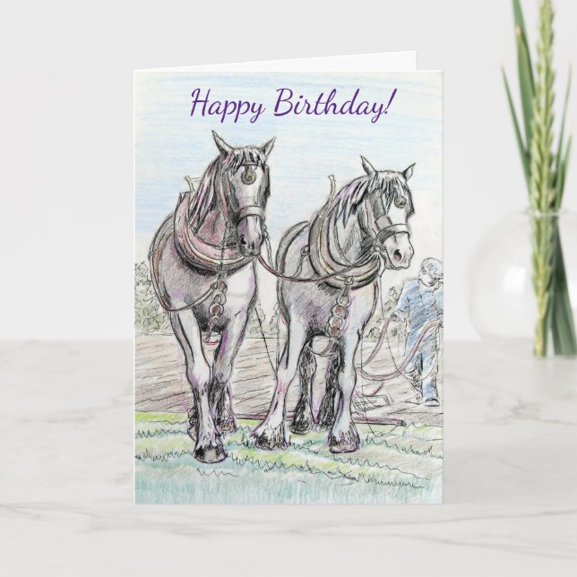 Carte Chevaux de trait labourant l'anniversaire de champ (Devant)