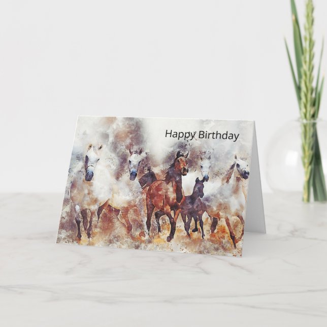 Carte Chevaux sauvages Aquarelle Oeuvre d'art Anniversai (Devant)