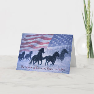 Carte Chevaux Sauvages Drapeau Américain Noël Country We
