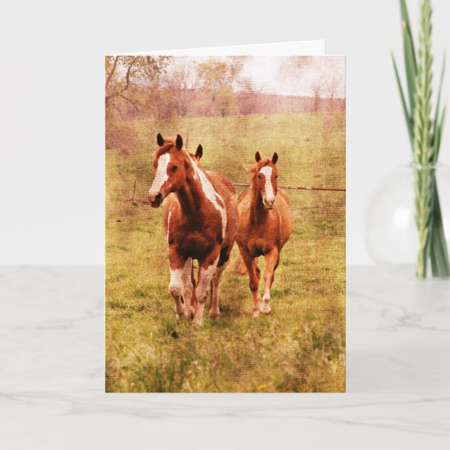 Carte Chevaux trottant, anniversaire (Devant)