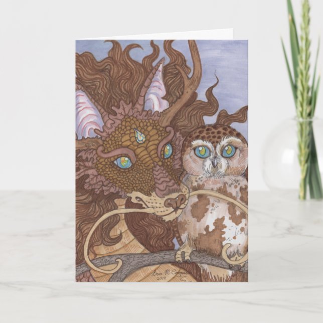 Carte Chevêche des yeux clairs et dragon (Devant)