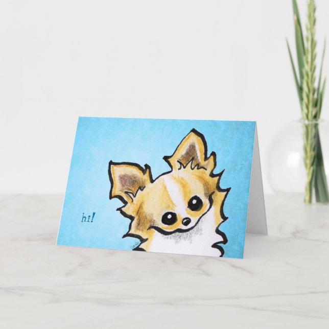 Carte Cheveux longs Chihuahua Fawn/Blanc Hello Personnal (Devant)