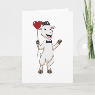 Carte Chèvre comme marié avec ballon en forme de cœur
