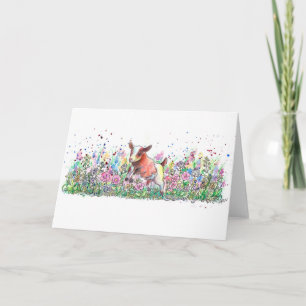 Carte Chèvre de bébé en champ de fleurs