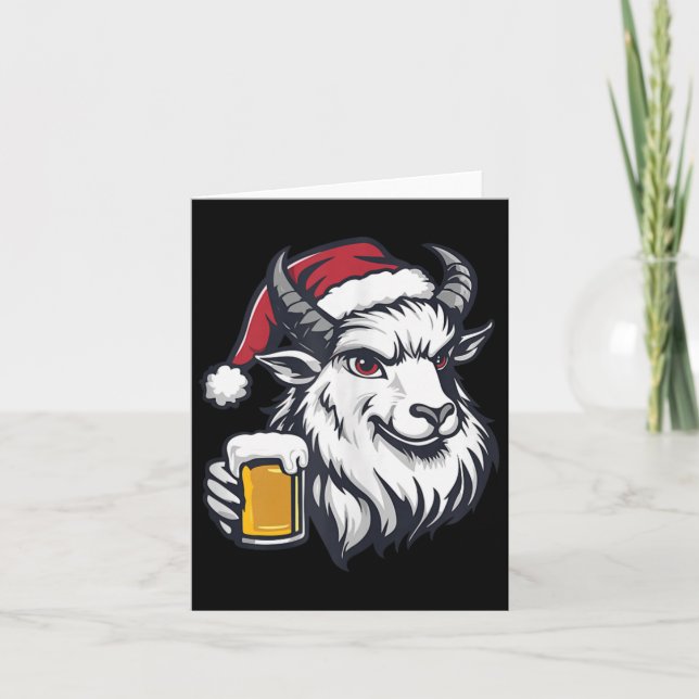 Carte Chèvre de Noël drôle avec bande dessinée de bière (Devant)