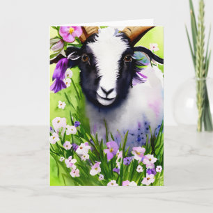 Carte Chèvre de Pâques de printemps Chevreau Aquarelle T