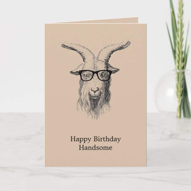Carte Chèvre hipster crème avec lunettes anniversaire (Devant)
