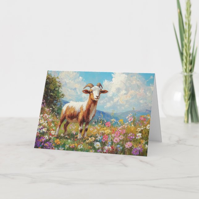 Carte Chèvre mignonne Coloré Fleur sauvage Meadow (Devant)