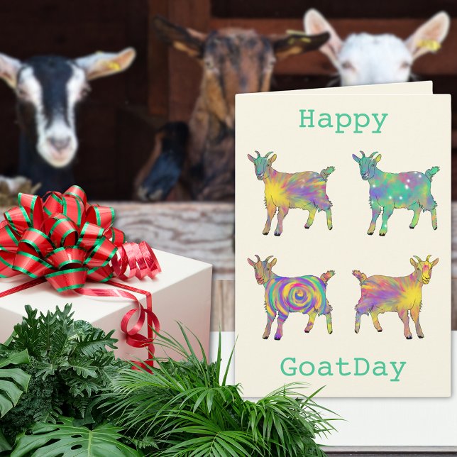 Carte Chèvres amusant Colorful Animal Art Humour Anniver (Cute goats colorful farm animal art fun birthday greetings card)