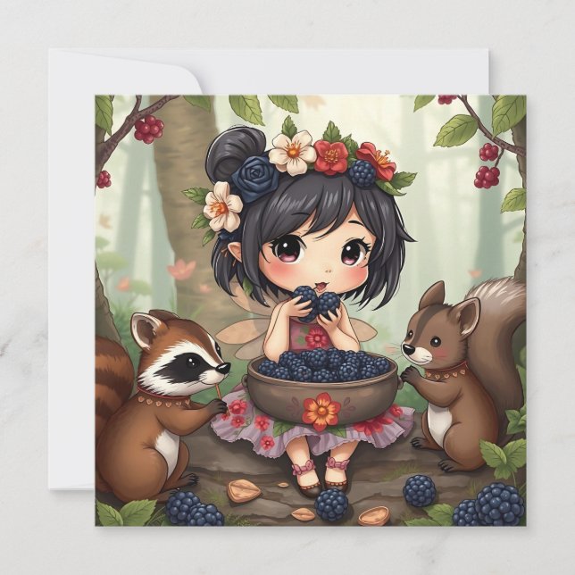 Carte Chibi Fairy and Forest Animaux Blank (Devant)
