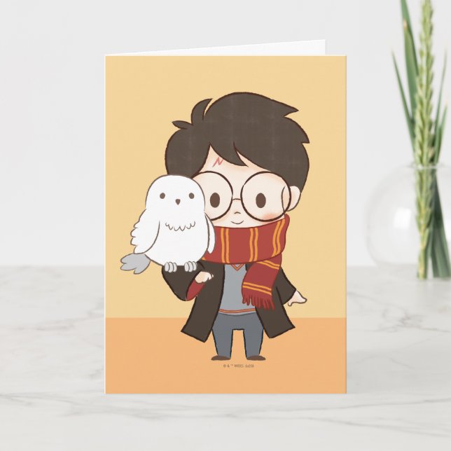 Carte Chibi HARRY POTTER™ & Hedwig (Devant)
