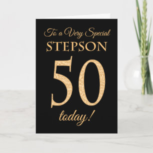 Carte Chic 50th Gold-effect on Black, Stepson Birthday