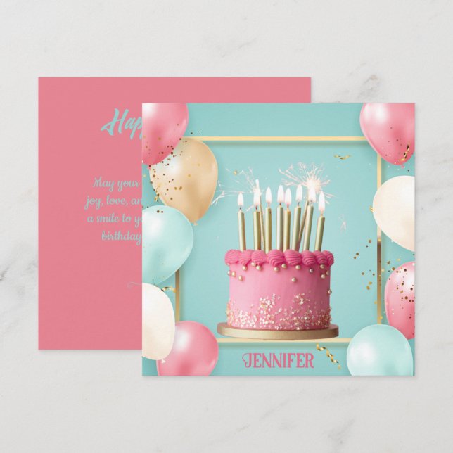 Carte Chic Ballons & chandelles Editable Anniversaire ca (Devant / Derrière)