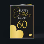 Carte Chic Black and Gold Husband 60e anniversaire<br><div class="desc">Chic Black and Gold Husband 60th Birthday, un design chic et élégant fait pour tous ceux qui cherchent une carte d'anniversaire chic pour l'anniversaire de leur mari. Le design comporte une simple bordure en or avec des coeurs, ainsi qu'un texte modifiable que vous pouvez personnaliser. Si vous rencontrez des problèmes...</div>