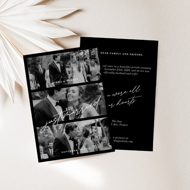 Carte Chic Black Just Married Mariage Annonces Car (Chic Black Just Married Wedding Announcements Card)