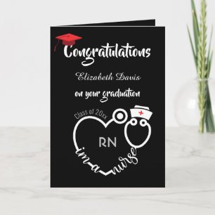 Carte Chic Black White Nurse Graduation Félicitations