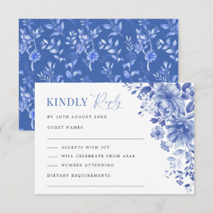 Carte Chic Bleu Blanc Chinoiserie Floral Wedding RSVP