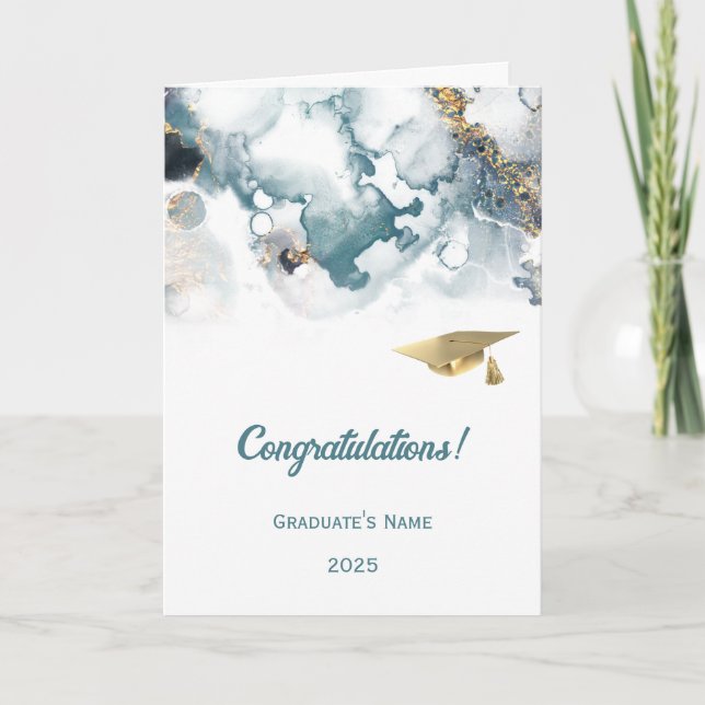 Carte Chic Blue Gold Abstrait Graduation (Devant)