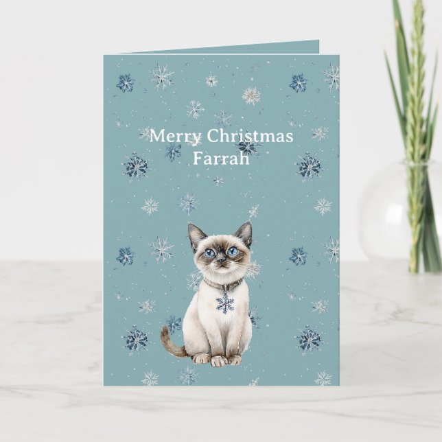 Carte Chic Blue Snowflakes White Kitten (Devant)