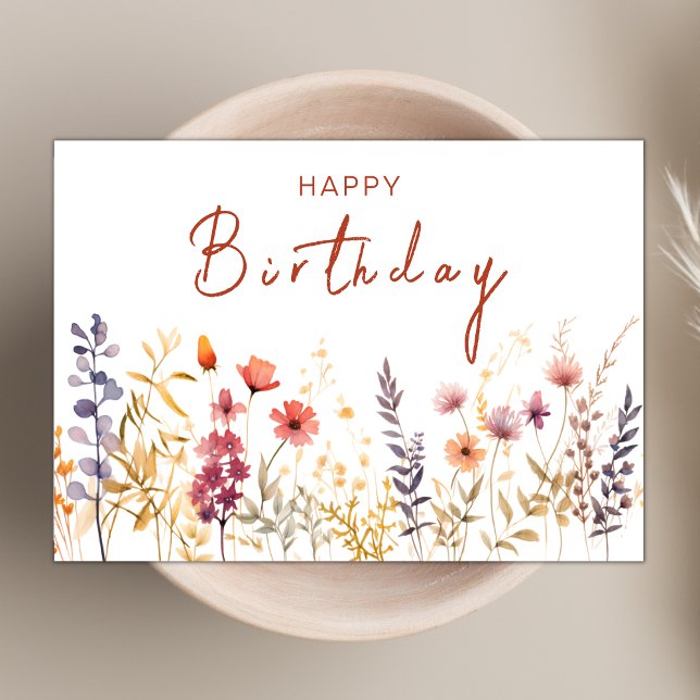 Carte Chic Boho thème Fleur sauvage Joyeux script d'anni (Créateur téléchargé)