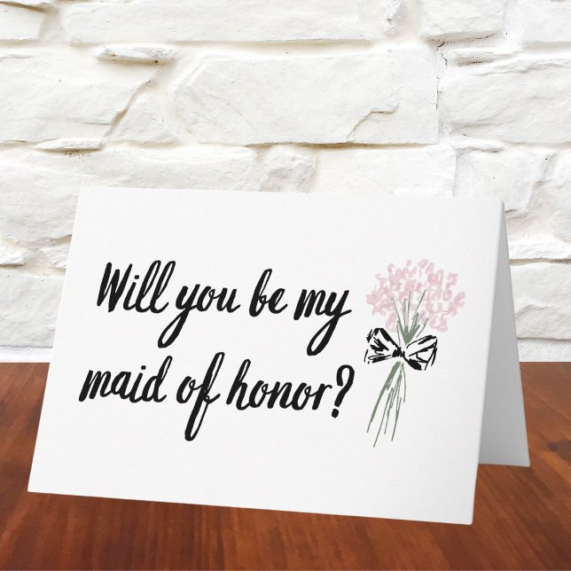 Carte Chic Bouquet Serez-vous ma servante d'honneur Prop (Ask in style with this chic maid of honor proposal card featuring a delicate floral bouquet and bow.)
