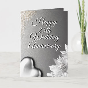Carte Chic Coeur d'argent 25e anniversaire Mariage