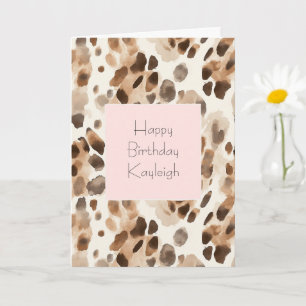 Carte Chic Crème Marron Léopard Animal Rose Anniversaire