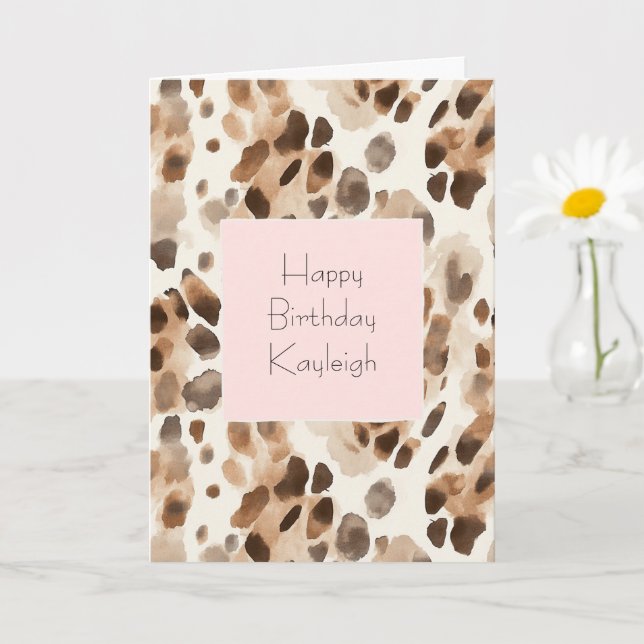 Carte Chic Crème Marron Léopard Animal Rose Anniversaire (Petite plante)