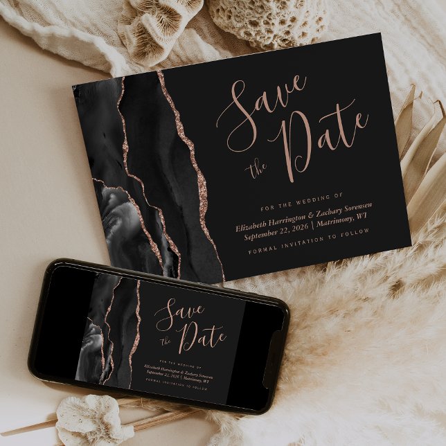 Carte chic de mise en vente de Rose Gold et d'agat (Créateur téléchargé)