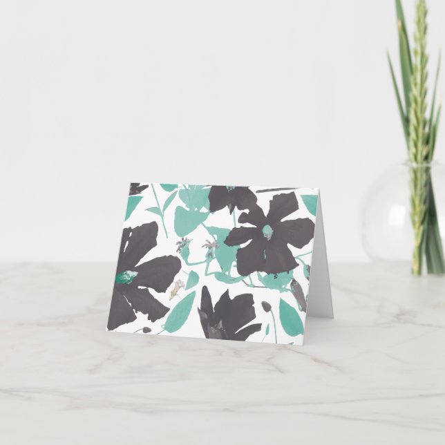 Carte Chic Féminin Gris Turquoise Motif Floral (Devant)