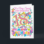 Carte Chic Floral 18e anniversaire pour Step Daughter<br><div class="desc">Une très jolie carte d'anniversaire fleurie de 18ème anniversaire pour une "très spéciale Step Daughter",  avec un Candy Pink et le numéro vert 18 et le mot "Step Daughter in Candy Pink",  avec des amas de fleurs et de papillons lumineux et "Happy Birthday" dans toutes les couleurs de l'arc-en-ciel.</div>