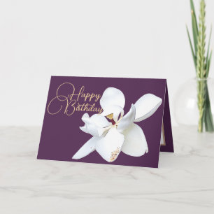 Carte Chic Floral Blanc Magnolia Fleur pourpre Anniversa