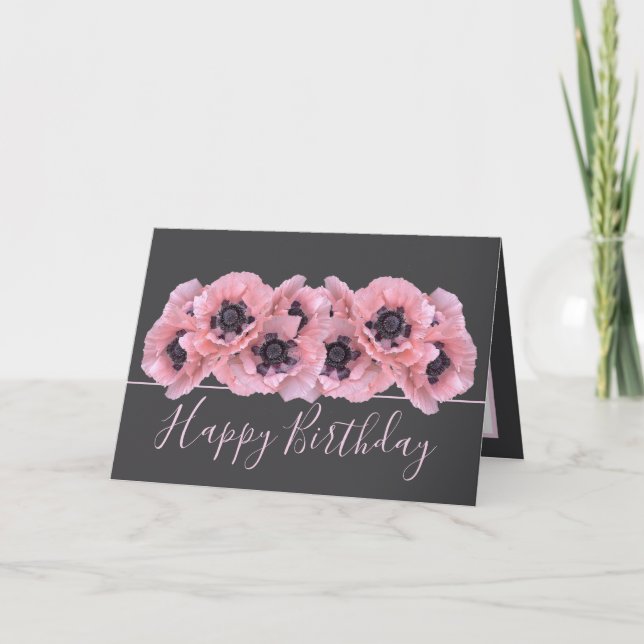 Carte Chic Floral Bouquet Pink Poppy Botanical Birthday (Devant)
