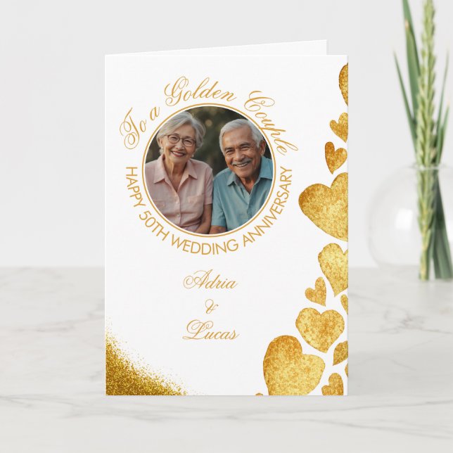 Carte Chic Gold Heart 50e anniversaire de Mariage (Devant)