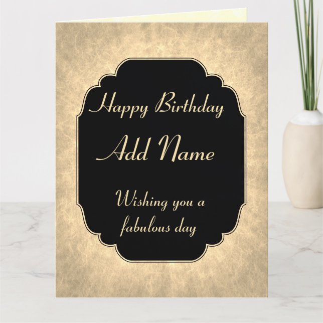 Carte Chic moderne noir et or Joyeux Anniversaire Ajoute (Devant)