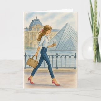 Carte Chic Paris Girl by The Louvre