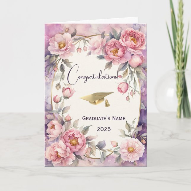 Carte Chic Peony rose Oval Frame Graduation (Devant)