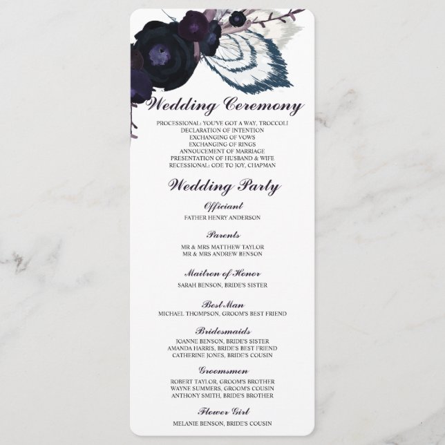 Carte Chic Purple Floral Winter Wedding Program Ca (Devant)
