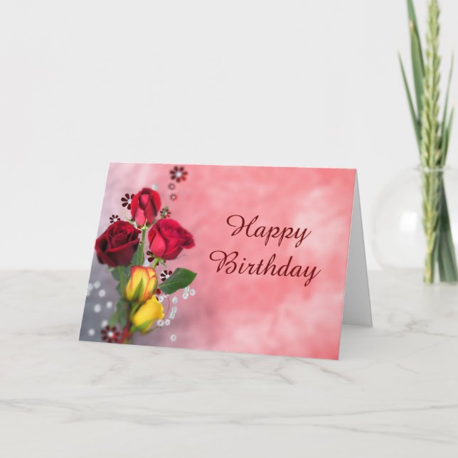 Carte Chic Red & Yellow Roses Birthday (Devant)