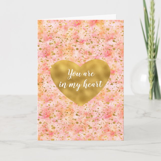 Carte Chic rose Aquarelle Or Confetti Coeur (Devant)