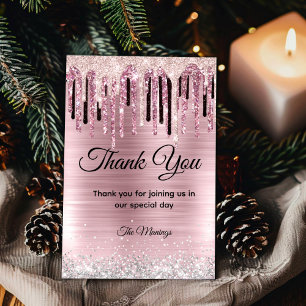 Carte Chic rose blush holographique monogramme merci