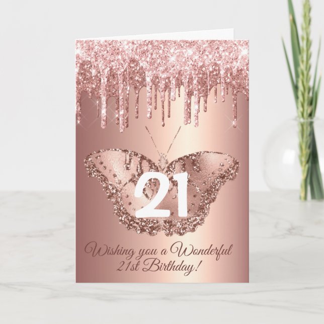 Carte Chic Rose Gold Pailletés Anniversaire (Devant)