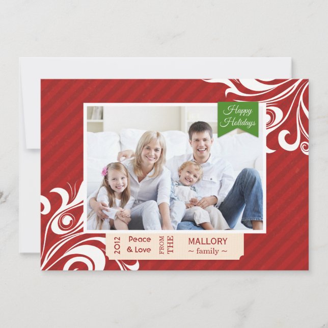 Carte Chic rouge rayée de Noël plat (Devant)
