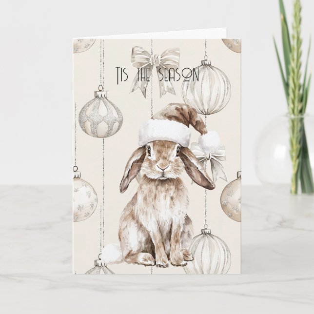 Carte Chic rustique Crème de Noël Lapin Ornements (Devant)