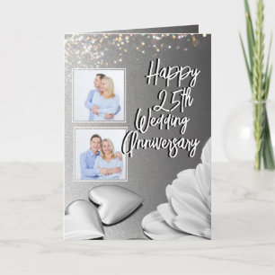 Carte Chic Silver 3 Photos 25e anniversaire de Mariage