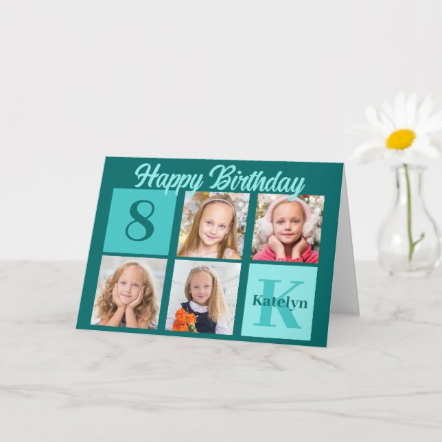 Carte Chic Teal Happy Birthday Custom Photo Collage (Petite plante)